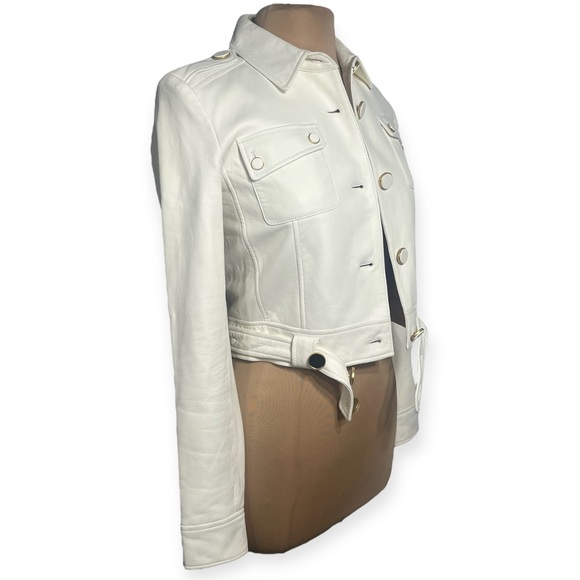 Rachel Zoe Ivory cropped leather jacket size small 4 - Picture 6 of 13